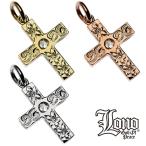 LONO クロス ペンダントトップ PC020C+DIA スクロール 波 プルメリア ロノ ハワイアンジュエリー(トップのみ) 14K イエロー ピンク ホワイト ゴールド