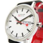 MONDAINE/モンディーン クラシック デイデイト 30314 腕時計 ステンレススチール クオーツ ホワイト文字盤 ブラック革ベルト メンズ