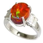 15号 遊色効果 ファイヤー オパール 3.91ct ダイヤモンド 計0.41ct リング・指輪 Pt900プラチナ 9.8g レディース