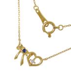 ★未使用・展示品★ ハート リボン サファイア ダイヤモンド 0.01ct ネックレス K18ゴールド 1.4g 直線41cm レディース