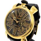 Gaga Milano/ガガ・ミラノ マヌアーレ 46mm 5087.02 腕時計 ステンレススチール/レザー/GP クオーツ ブラック/ゴールド メンズ