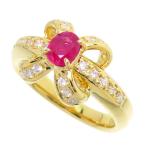 11号 一粒　リボン ルビー 0.41ct ダイヤモンド 計0.23ct リング・指輪 K18ゴールド 6.5g ピンク ゴールド レディース