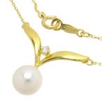 MIKIMOTO/ミキモト ダイヤモンド入り V字 アコヤパール ダイヤモンド ネックレス K18ゴールド 2.5g 41.5cm レディース