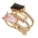13号 スモーキー＆ローズクォーツ 2.16ct ダイヤモンド 計0.29ct リング・指輪 K18PGピンクゴールド 7.0g ブラック レディース