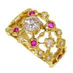 16.5号 中央ダイヤモンド(推定H-Iクラス) 計0.55ct 計0.22ct ルビー 計0.26ct リング・指輪 K18 5.9g レディース