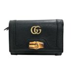 ショッピングgucci GUCCI/グッチ 658633 ダイアナ バンブー コンパクトウォレット    三つ折り財布 レザー ブラック レディース