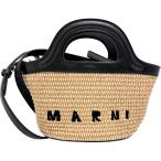 MARNI/マルニ トロピカリア マイクロバッグ/かごバッグ 2WAY ハンドバッグ ラフィア/レザー ベージュ/ブラック/ゴールド金具 レディース
