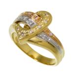 12号 スリーカラー V字デザイン ダイヤモンド 計0.13ct リング・指輪 K18YGイエローゴールド/K18PG/Pt900 6.6g レディース