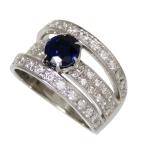 14号 マダガスカル産 ディープブルー 非加熱サファイア 1.55ct ダイヤモンド 計1.02ct リング・指輪 Pt900 11.5g レディース