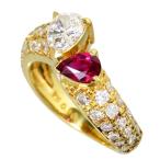 7.5号 ルビー 0.39ct ダイヤモンド(推定H-SI1程度) 0.54ct メレダイヤモンド 計0.66ct リング・指輪 K18ゴールド 4.4g レディース