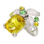 12号 作家 イエローベリル5.41ct グリーンガーネット計0.34ct イエローサファイア計0.37ct リング・指輪 K18WG レディース