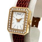 PIAGET/ピアジェ ミニプロトコール ダイヤベゼル P10691 保あり 腕時計 K18ゴールド/レザー クオーツ 白文字盤/茶ベルト レディース