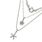 2連風 花/フラワー ダイヤモンド 計0.07/計0.10ct ネックレス K18WGホワイトゴールド 2.8g 最短37cm レディース