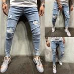 デニムパンツ メンズ ジーンズ おしゃれ Gパン ダメージ加工 紳士服 ボトムス カジュアル 春夏秋 欧米風 細身 お洒落 個性 ユーズド加工 クラッシュ加工