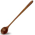 AOOSY スプーン 27.7cm 塊木から掘り出した接着剤なしかき氷スプーン 天然木製調理用長いスプーン 漆塗りロングスプーン 長柄の攪拌スプーン