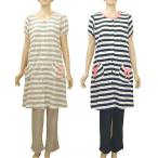 春夏 マタニティ パジャマ 【送料無料】パイル素材ボーダー柄 半袖マタニティラウンジパジャマ（全開タイプ）ラウンジウエア ぱじゃま マタニティー