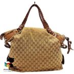  Gucci GUCCI GG парусина кожа ручная сумочка чай бренд большая вместимость ощущение роскоши модный casual путешествие бизнес командировка разряд AB сумка [ б/у ]