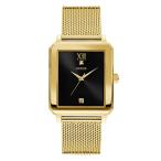 腕時計 ゲス GUESS U1074G3 GUESS Retangular Gold-Tone + Stainless Steel Mesh Bracelet Watch wtih Black Gen