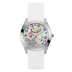 腕時計 ゲス GUESS U1059L1 GUESS Silver-Tone + White Stain Resistant Silicone Multi-Colored Crystal Watch.