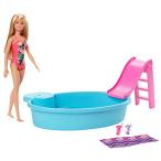 バービー バービー人形 GHL91 Barbie Doll and Pool Playset with Pink Slide, Beverage Accessories and T