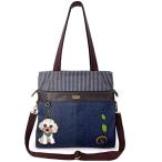 chala バッグ パッチ CHALA Denim Convertible Stripe Work Tote in Navy Blue (Coin Purse_ Poodle)