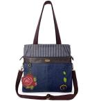 chala バッグ パッチ CHALA Denim Convertible Stripe Work Tote in Navy Blue (Coin Purse_ Red Rose)