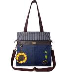 chala バッグ パッチ CHALA Denim Convertible Stripe Work Tote in Navy Blue (Coin Purse_ Sunflower)