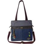 chala バッグ パッチ CHALA Denim Convertible Stripe Work Tote in Navy Blue (Bronze Dragonfly with flowers