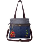 chala バッグ パッチ CHALA Denim Convertible Stripe Work Tote in Navy Blue (Coin Purse_ Ladybug)