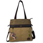 chala バッグ パッチ Chala Canvas Convertible Stripe Work Tote with Purse Charm (Mauve_ Weiner Dog)