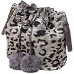 QZUnique ハンドバッグ カバン QZUnique Faux Fur Bucket Handbag Women's Drawstring Fur Crossbody Bag Sh