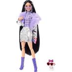 バービー バービー人形 HHN07 Barbie Extra Doll and Accessories with Black Hair, Lavender Lips, Metall