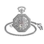 IU536-silver Infinite U Mens Pocket Watch Steampunk Vintage Unique Octagon Skeleton Mechanical Pocket Watch w