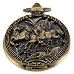 MW131 Whodoit Bronze Hollow Horse Design Mechanical Pocket Watch Men's Unique FOB Chain Roman Dial Steam Punk