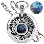 CF2024-silver Tiong Van Gogh Starry Night Moon Hollow Silver Case Quartz Pocket Watch Roman Numerals Retro Wa