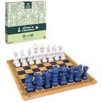 ボードゲーム 英語 アメリカ 6064918 Mindful Classics, Chess Checkers Board Game Set with Bamboo Woo