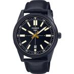 腕時計 カシオ メンズ MTP-VD02BL-1E Casio MTP-VD02BL-1E Men's Black IP Black Dial Leather Band 3-Hand