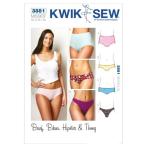 KWIK SEW女性用ショーツ（ブリーフ・ビキニ・ヒップハング・トング）型紙セット サイズ：XS-S-M-L-XL *3881