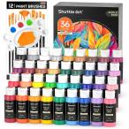 Shuttle Art アクリル絵の具 36色セット アクリル顔料 速乾 防水 耐久 メタリック色入り 60ml パレット ブラシ10本付き