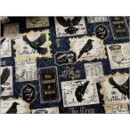 marble 1m単位 ブロード 生地 布 Crow カラス 鳥 パネル柄 ラメ navy 1D