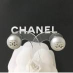 シャネル　ピアス　ココマーク　グレー　パール　真珠　シルバー　ロゴ　丸　銀　☆
