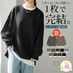 大きいサイズ レディース トップス 新色追加 寒くない冬こそ活躍 1枚で完結 スウェットライク ニット レイヤード風 トップス セーター プルオーバー A