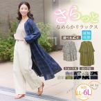 大きいサイズ レディース ワンピース 選べる2丈 スラっと楽ちん ひんやり リラックス 細魅せ バンドカラー シャツワンピース 花柄 チェック柄 ドット柄 A