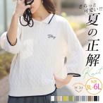 大きいサイズ レディース ニット さらっと可愛い 細魅せも着痩せも着やすいも欲張る ロゴ刺繍 配色 ライン 綿タッチポロデザイン ケーブルニット セーター A