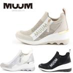 レディース厚底 ウエッジソールファスナーニット ウェッジソールスニーカー MUUM 2100 ムーム ブラック プラチナ ホワイト ハイカットスニーカー 靴