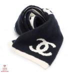 CHANEL シャネル ココマークマフラー AA7766 BO6531 NE805 カシミヤほか ブラック×ホワイト 【丸万質舗】