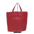 ボッテガ・ヴェネタ BOTTEGA VENETA イントレチャート トートバッグ ショッピングバッグ 233067 ワインレッド/赤系 レザー レディース 中古