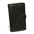 ボッテガ・ヴェネタ イントレチャート スナップボタン開閉式 2つ折り長財布 114074 V0013 1000 ブラック/黒 レザー 中古