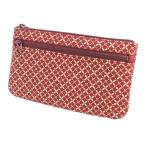 印伝 甲州印伝 印傳屋 上原勇七 ポーチ 通帳入れ 薄型 4407 七宝繋ぎ 赤地×白漆 鹿革 本革 ...