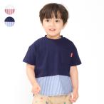 【子供服】 moujonjon (ムージョンジョン) チェック・ストライプ柄切替半袖Tシャツ 80cm〜140cm M32821